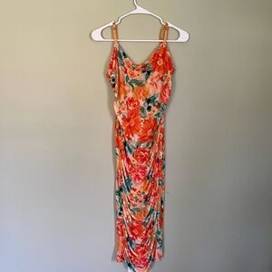 Lulu's Floral Midi Dress in Orange and Green